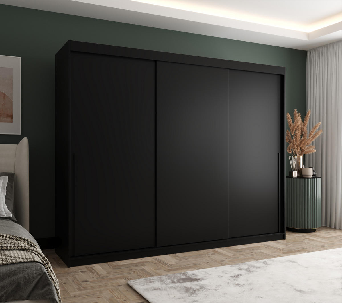 SCHIEBETÜRENSCHRANK 250 cm Breite, schwarz mit schwarzem Griff - Schwarz, Holzwerkstoff (250/200/62cm) - Home Collective