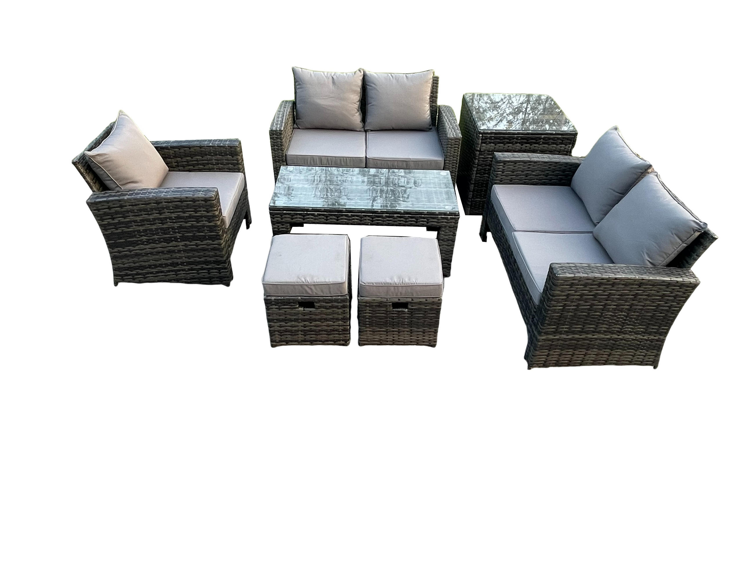 GARTENGARNITUR Polyrattan Dunkelgrau 8-Sitzer - Dunkelgrau, Metall - Fimous
