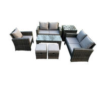 GARTENGARNITUR Polyrattan Dunkelgrau 8-Sitzer - Dunkelgrau, Metall - Fimous