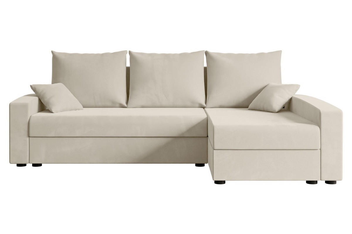 ECKSOFA mit Schlaffunktion und Bettkasten ALESIA-L 231x140x90 cm Beige Velours - Beige/Silberfarben, Holzwerkstoff/Kunststoff (231/140cm) - ALTDECOR