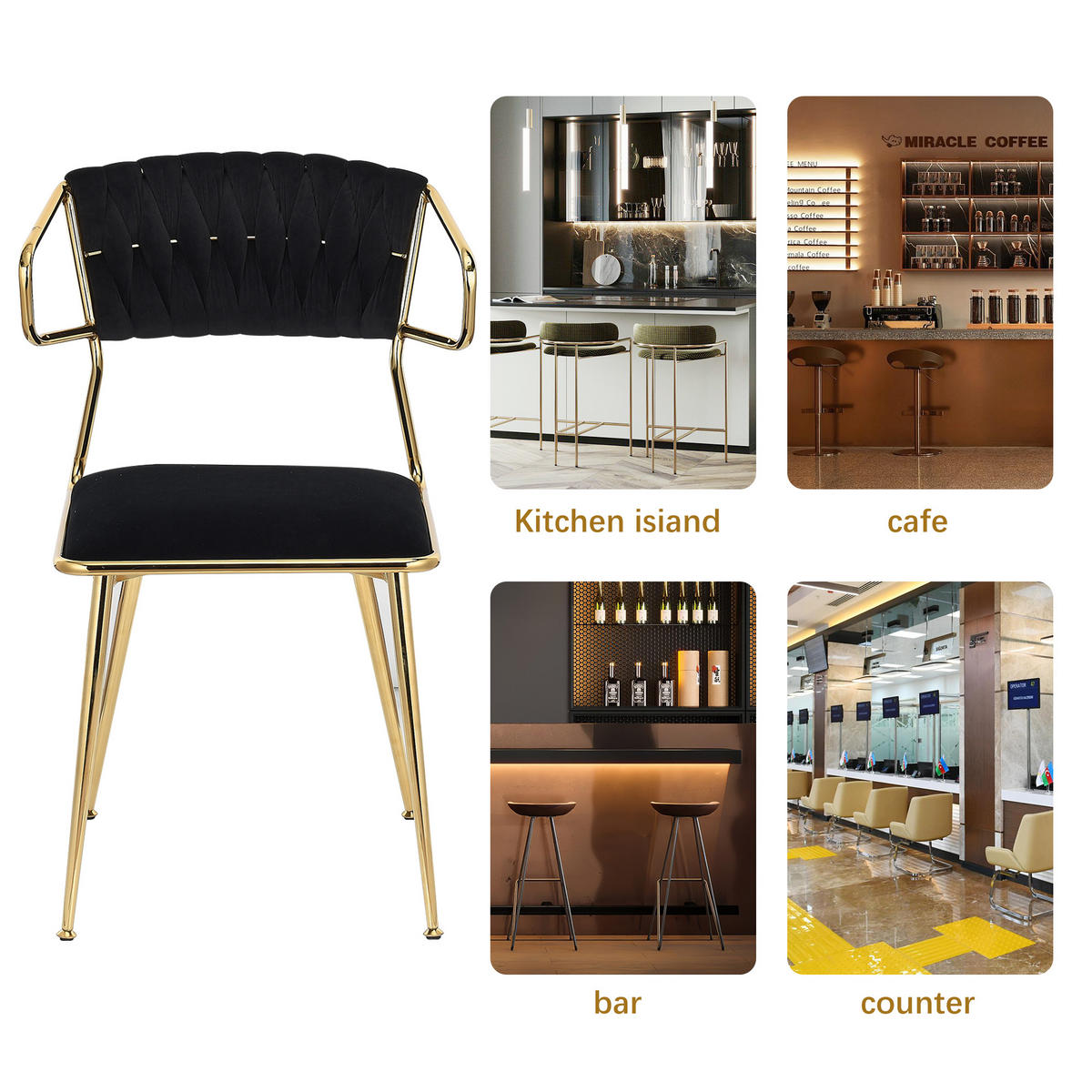 ESSZIMMERSTUHL 2er Set aus Samt - Schwarz, Metall (44.5/77/44.5cm)