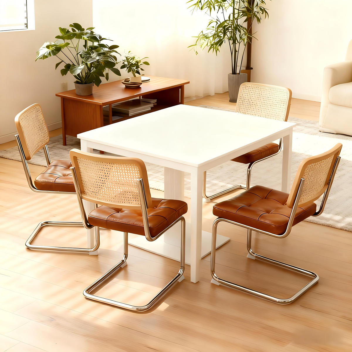 SCHWINGSTUHL DE-36912 4er-Set mit Kunstlederbezug und Rattan-Rückenlehne Braun - Braun, Metall (46.4/84.6/53cm) - ComfortXL