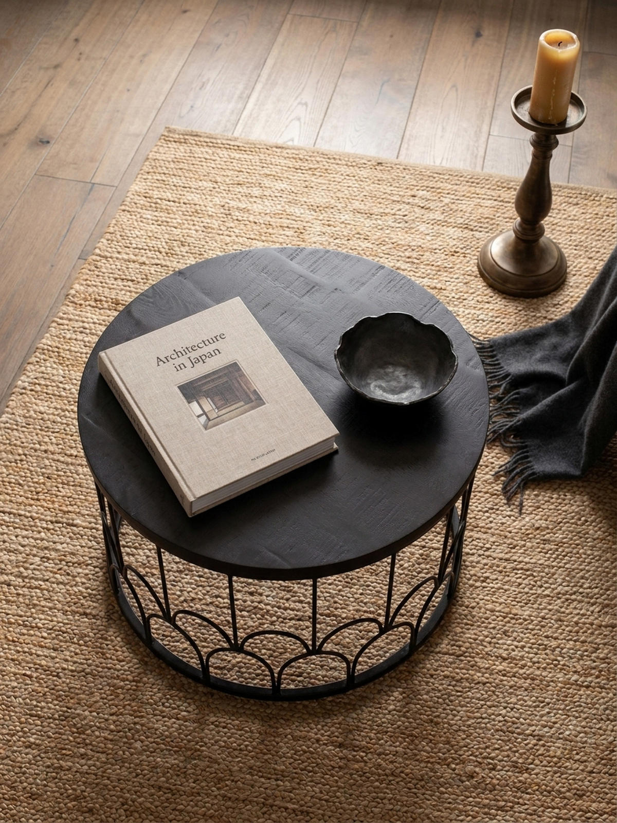 COUCHTISCH Rund in Schwarz aus Mango Massivholz mit Metallgestell, 60x60x36cm, Industrial Design - Schwarz, Holz/Metall (60/60/36cm) - KADIMA DESIGN