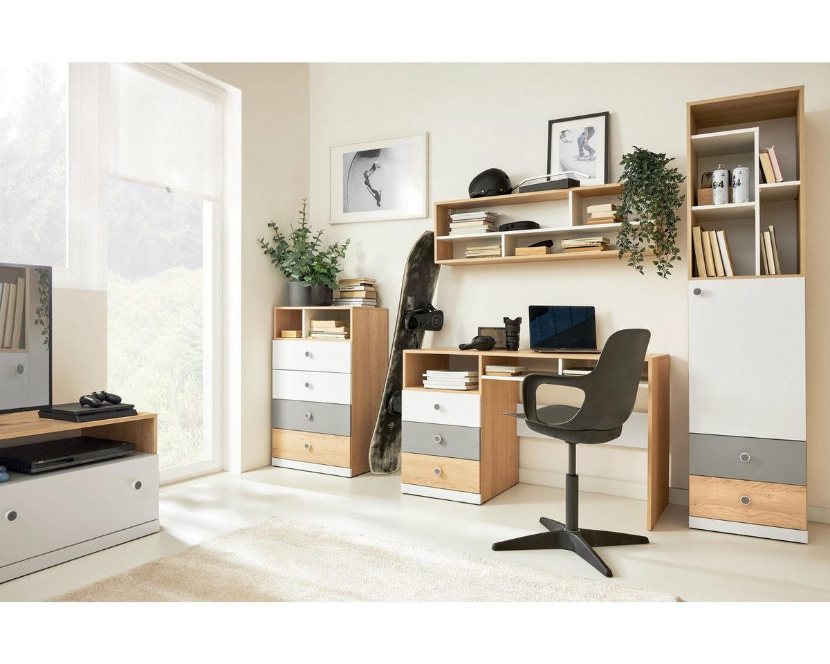 KINDERKOMMODE POKO 10 60/100/40 cm in Biskuiteiche / Weiß Lux / Grau - Eichefarben/Weiß, Holzwerkstoff (60/100/40cm) - Deine Möbel 24