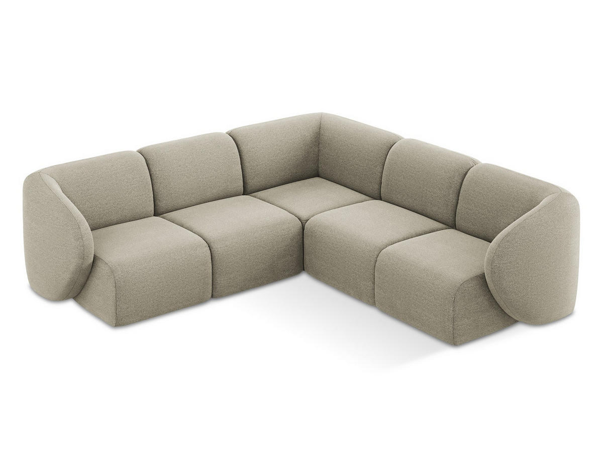 ECKSOFA Bouclé Stoff Grau - Taupe/Schwarz, Holzwerkstoff/Kunststoff (251/251cm) - Makamii