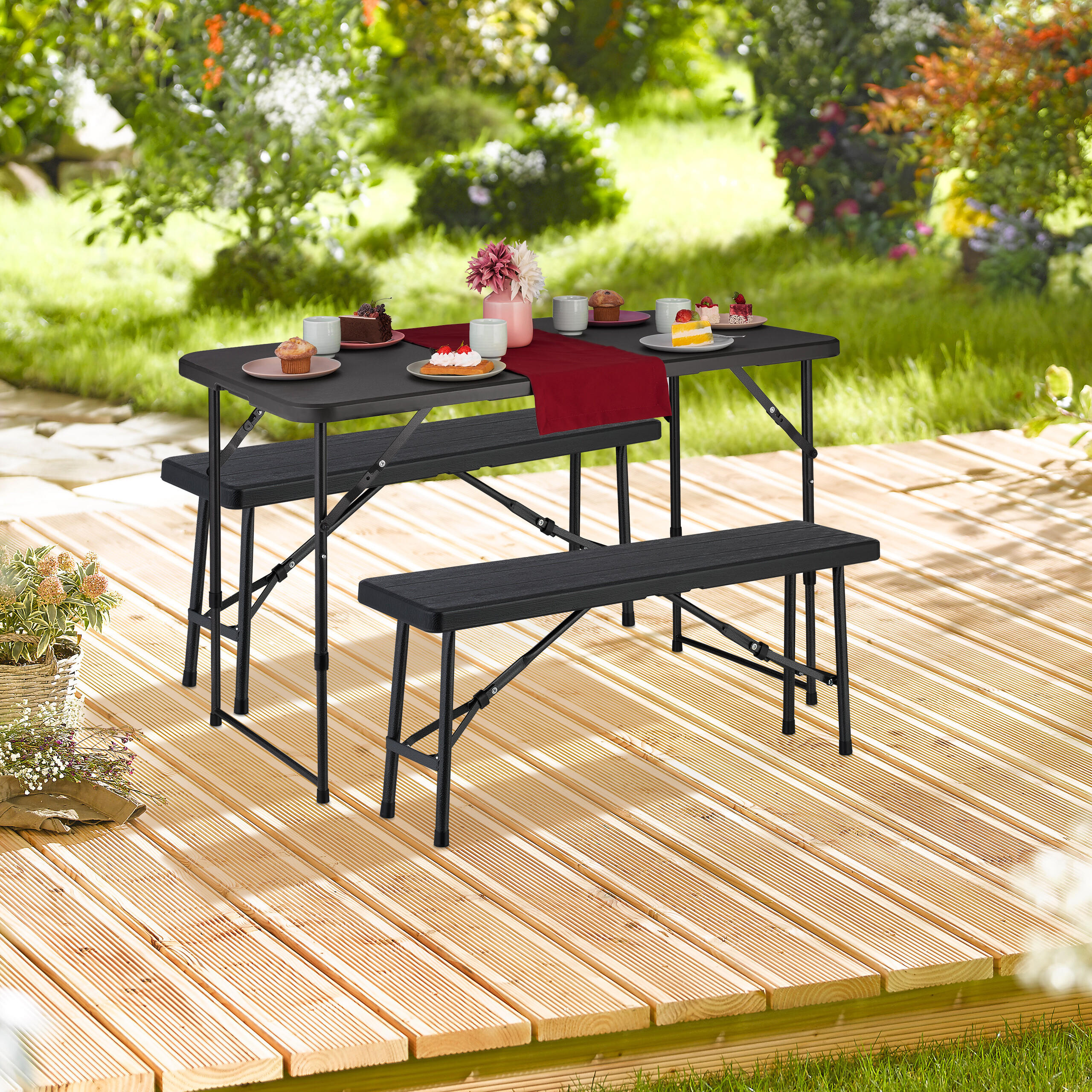 CAMPINGTISCH - Schwarz, Kunststoff/Metall (60/120/53.5cm) - Relaxdays