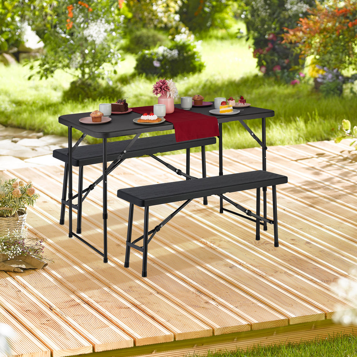 CAMPINGTISCH - Schwarz, Kunststoff/Metall (60/120/53.5cm) - Relaxdays