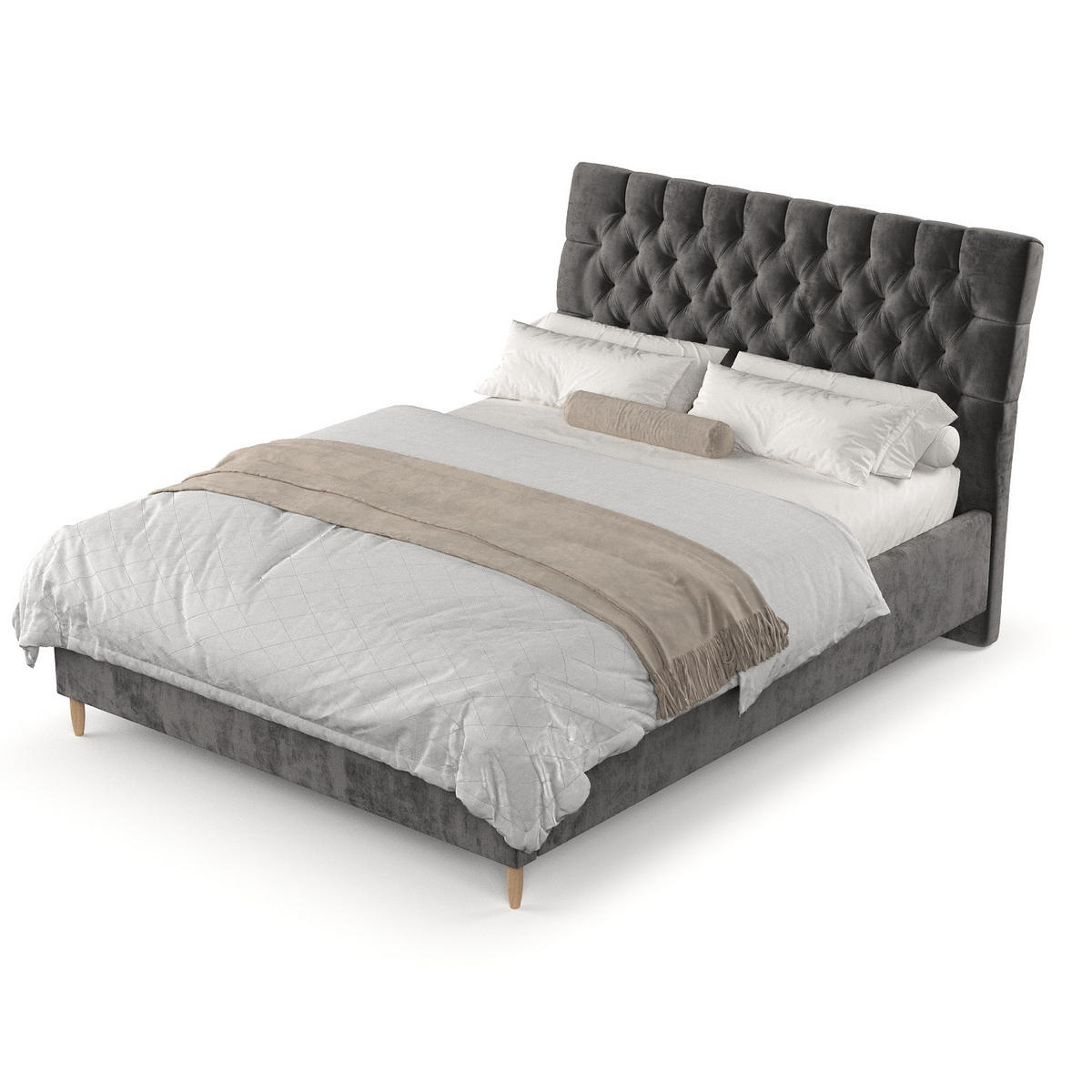 POLSTERBETT Lira 160/200 cm Anthrazit im Lotta Stoff - Anthrazit/Naturfarben, Holz/Holzwerkstoff (160/200cm) - AltaBeds