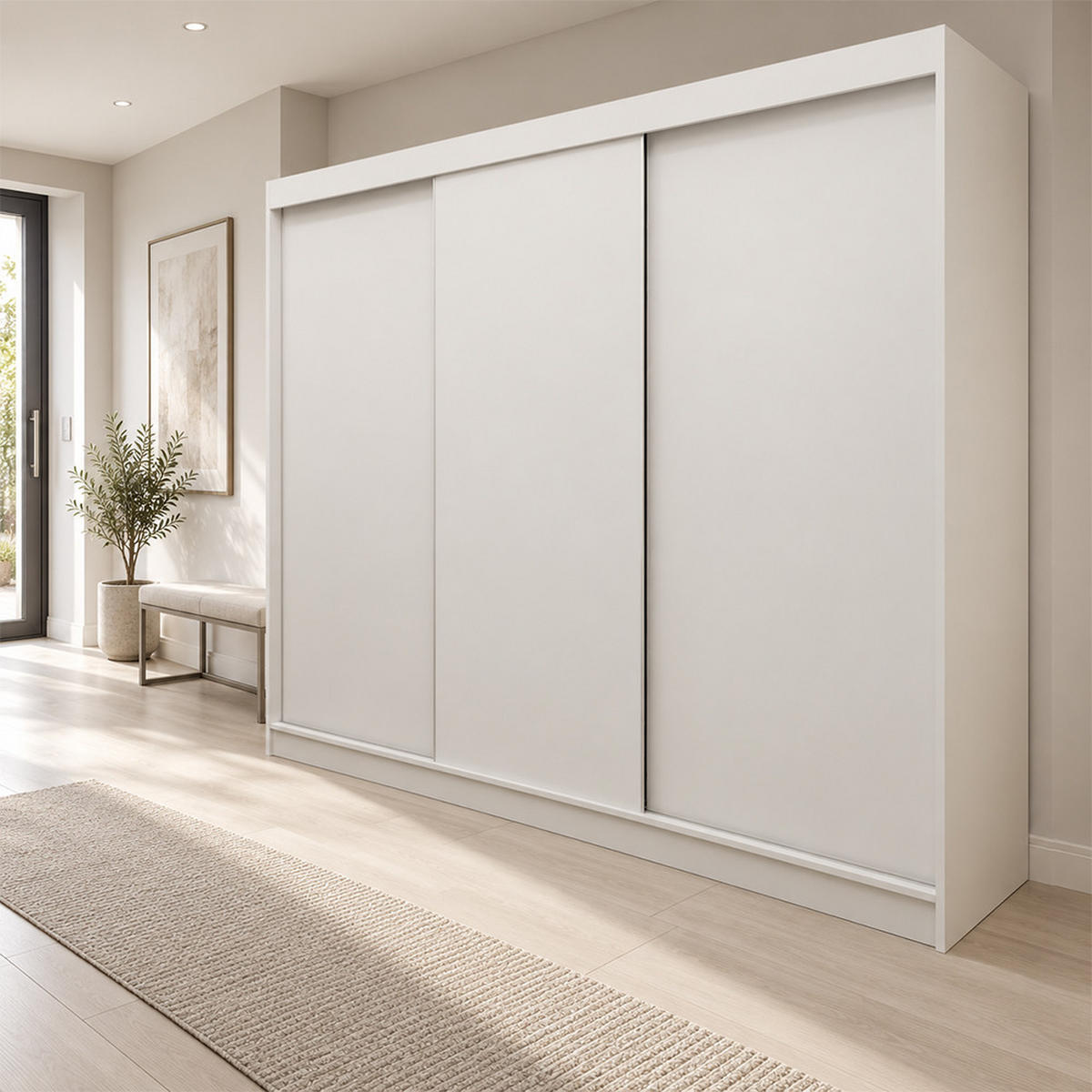 KLEIDERSCHRANK Steria 240 cm Weiß Griffe silber - Weiß, Holzwerkstoff (240/216/61cm) - KS Home Concept