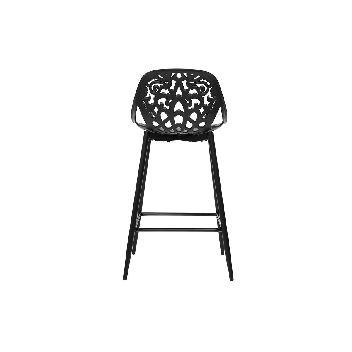 BARHOCKER Design mit schwarzem Barockmuster 66 cm (2er Set) BAROCCA - Schwarz, Kunststoff (53.5/91/48cm) - Miliboo
