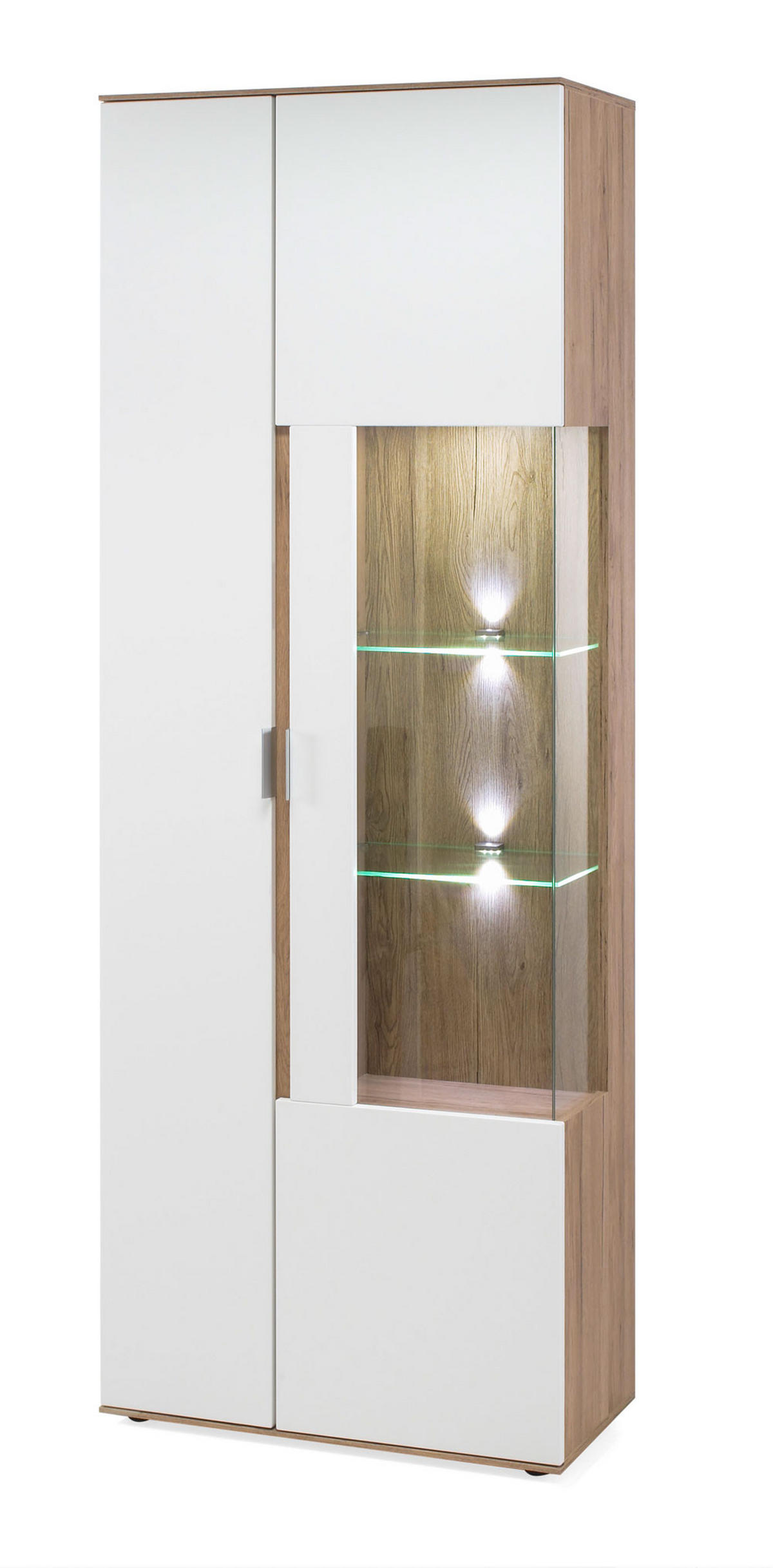VITRINE Scala Eiche Sanremo / weiß 73 / 37 / 202cm - Eichefarben/Weiß, Holz/Holzwerkstoff (73.4/202.4/37.2cm) - Feldmann-Wohnen