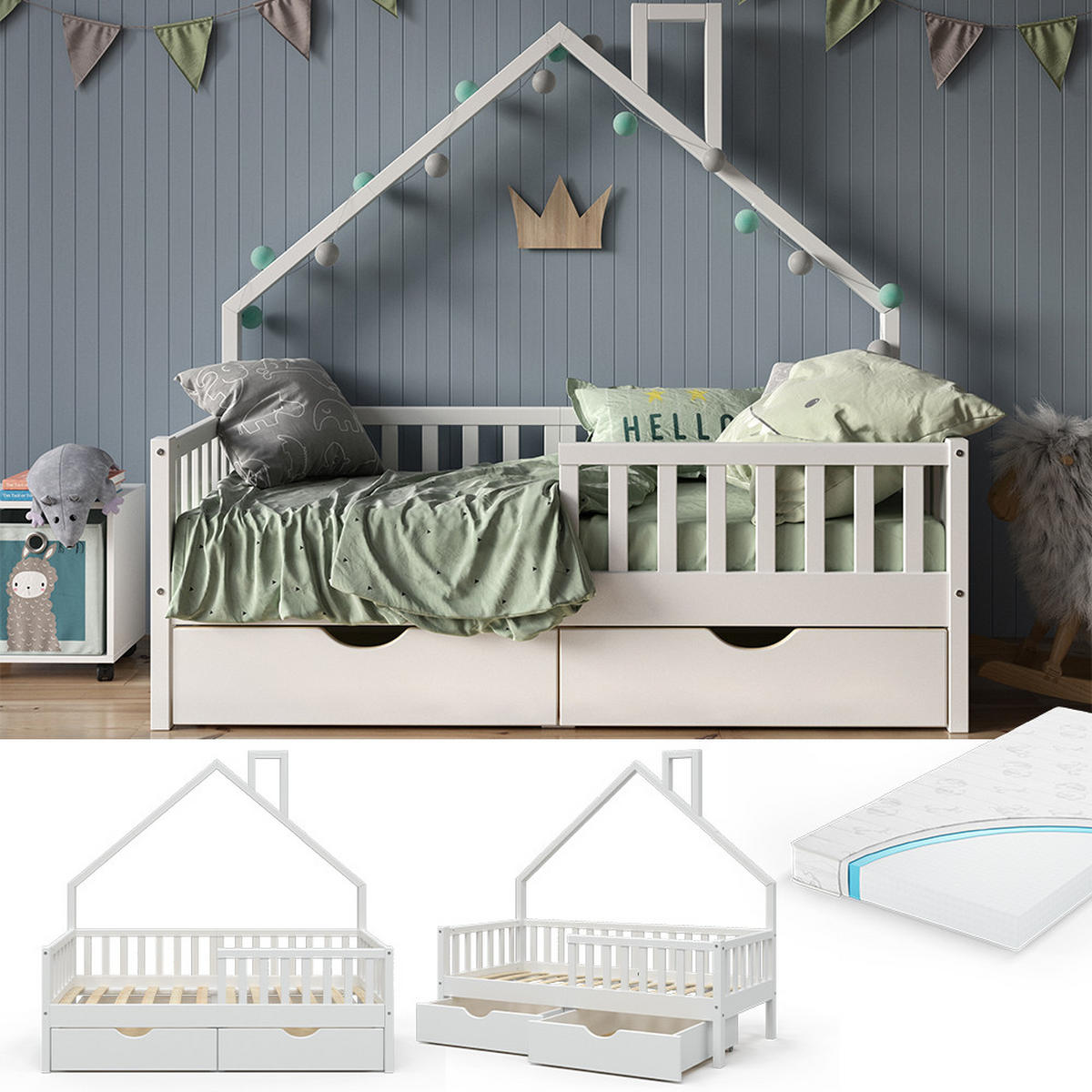 DOMEČKOVÁ POSTEL Noemi Bílá - bílá, dřevo (80/160cm) - VitaliSpa