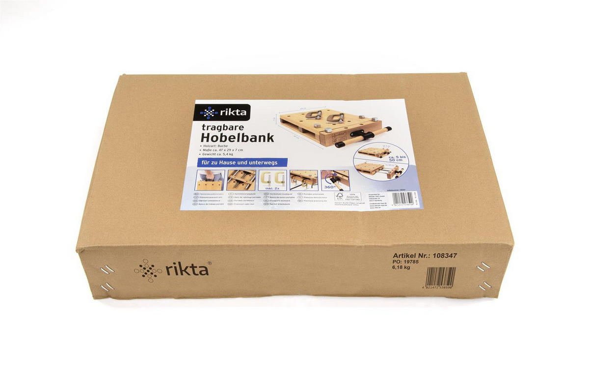 HOBELBANK Tragbare mit Schraubstock FSC Buchenholz 47/29/7 cm - Braun, Holz (29/7/47cm) - Rikta