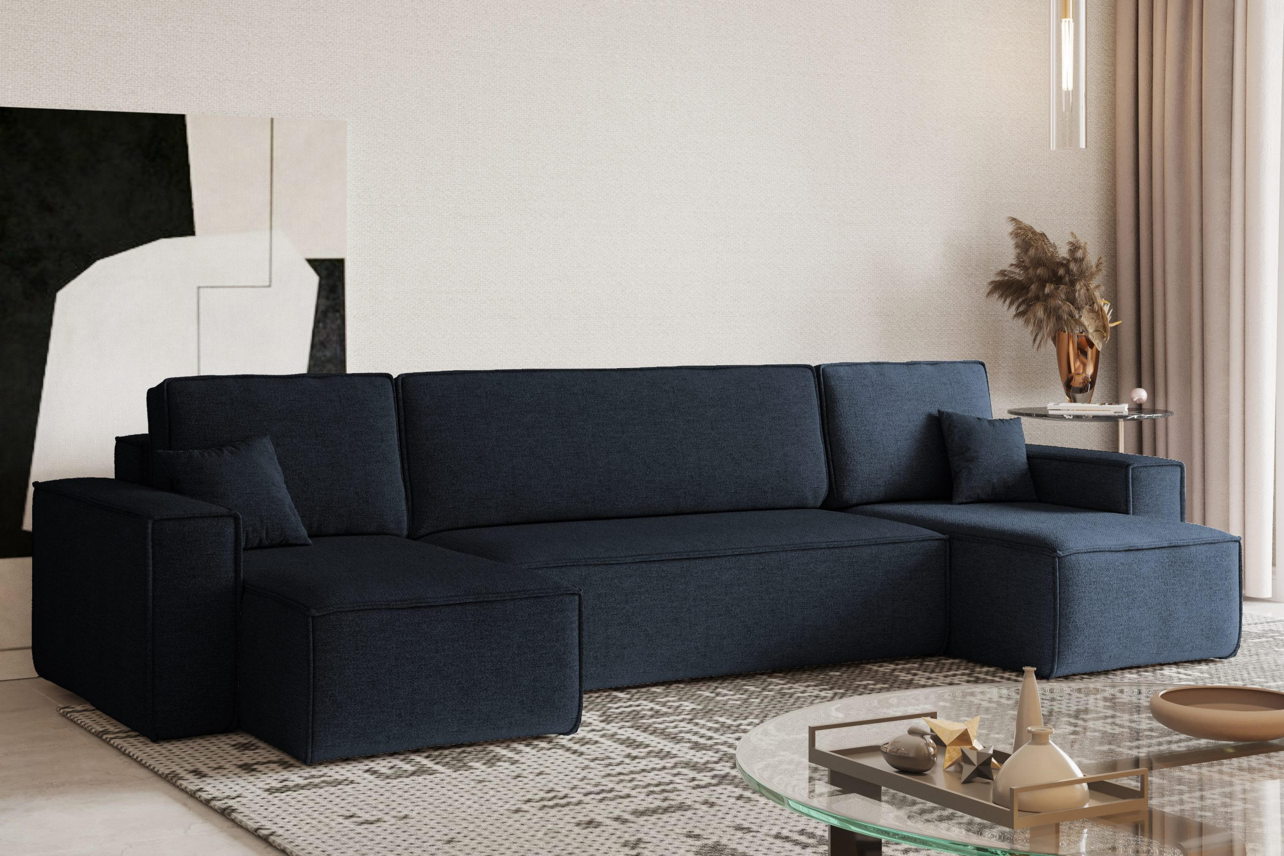 ECKSOFA U-Form Mit Schlaffunktion Und Bettkasten BEST Stoff Neve Dunkelblau - Dunkelblau, Holz/Kunststoff (312/142cm) - Kaiser Möbel