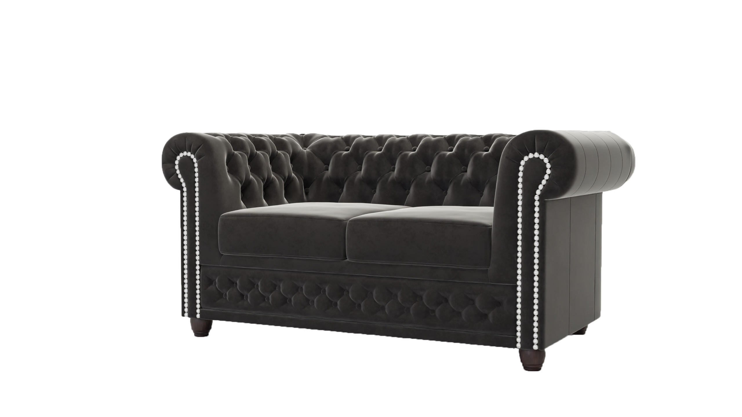 CHESTERFIELD-SOFA 2-Sitzer Nyx Schwarz Samt - Schwarz/Braun, Holz/Textil (148/72/86cm) - S-Style Möbel