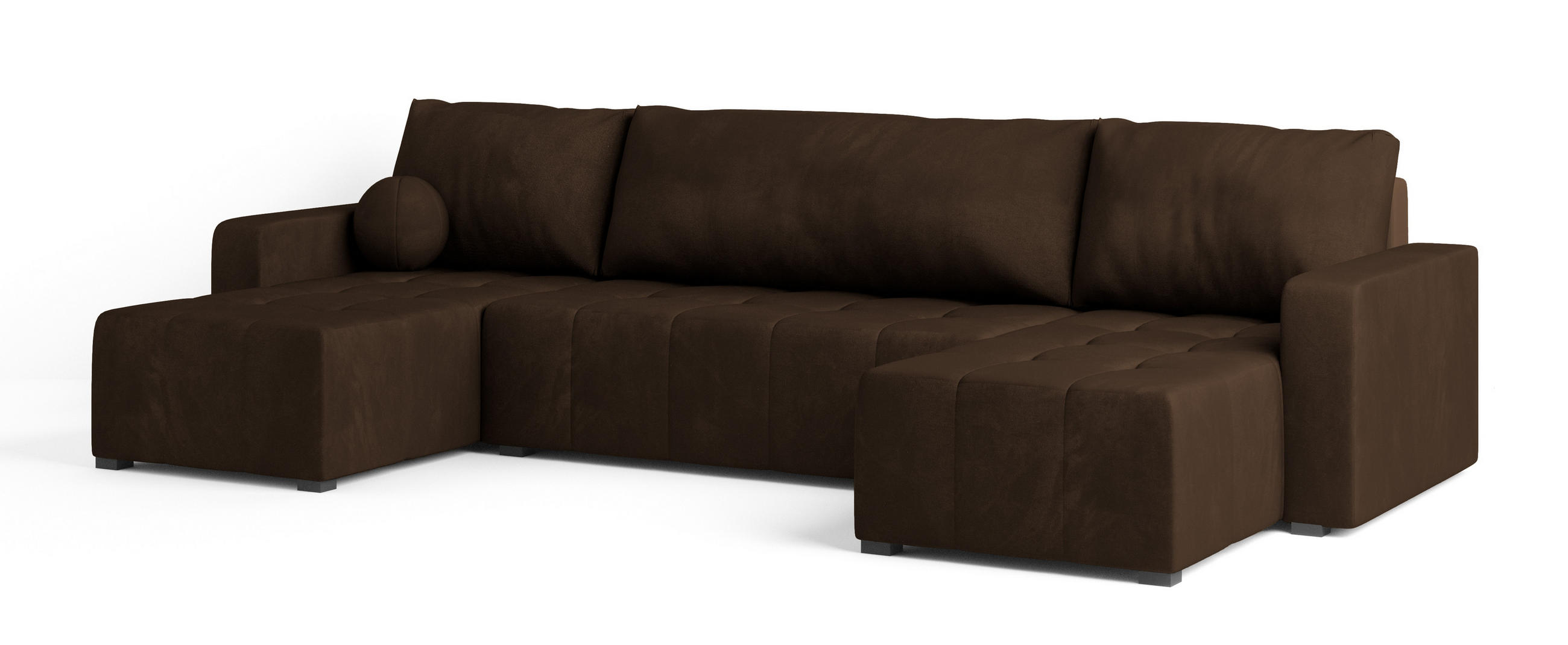 WOHNLANDSCHAFT TOLARI Braun Plüsch-Stoff mit Schlaffunktion - Braun, Holz (295/85/140cm) - MASSENO