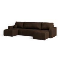 WOHNLANDSCHAFT TOLARI Braun Plüsch-Stoff mit Schlaffunktion - Braun, Holz (295/85/140cm) - MASSENO