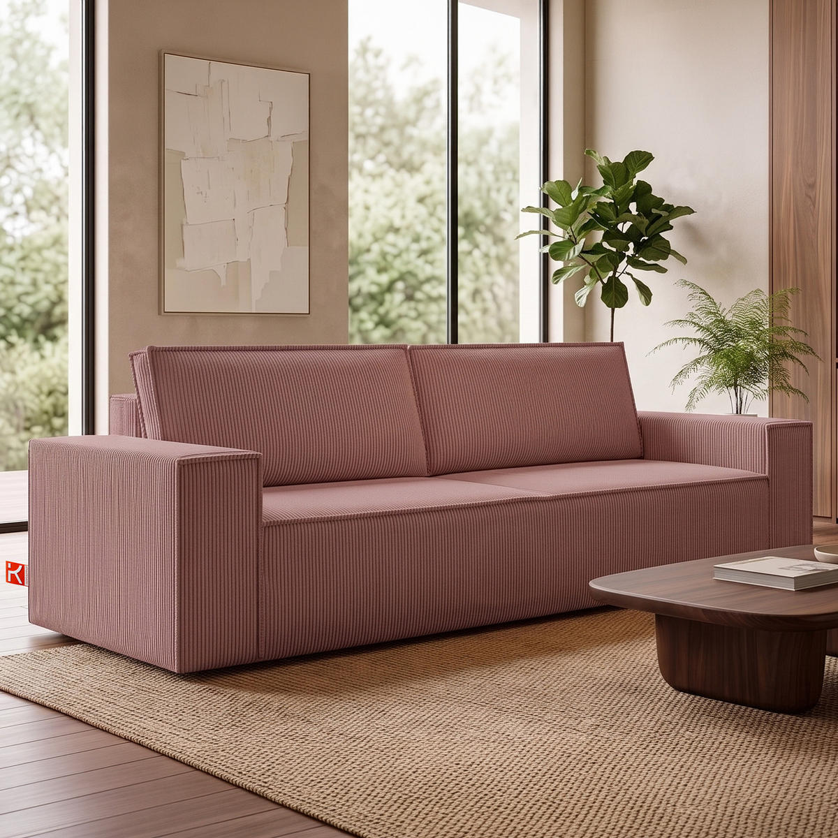 3-SITZER-SCHLAFSOFA NAPI in Pet Friendly Cord-Stoff, Rosa - Pink/Schwarz, Textil (244/89/101cm) - KONSIMO®