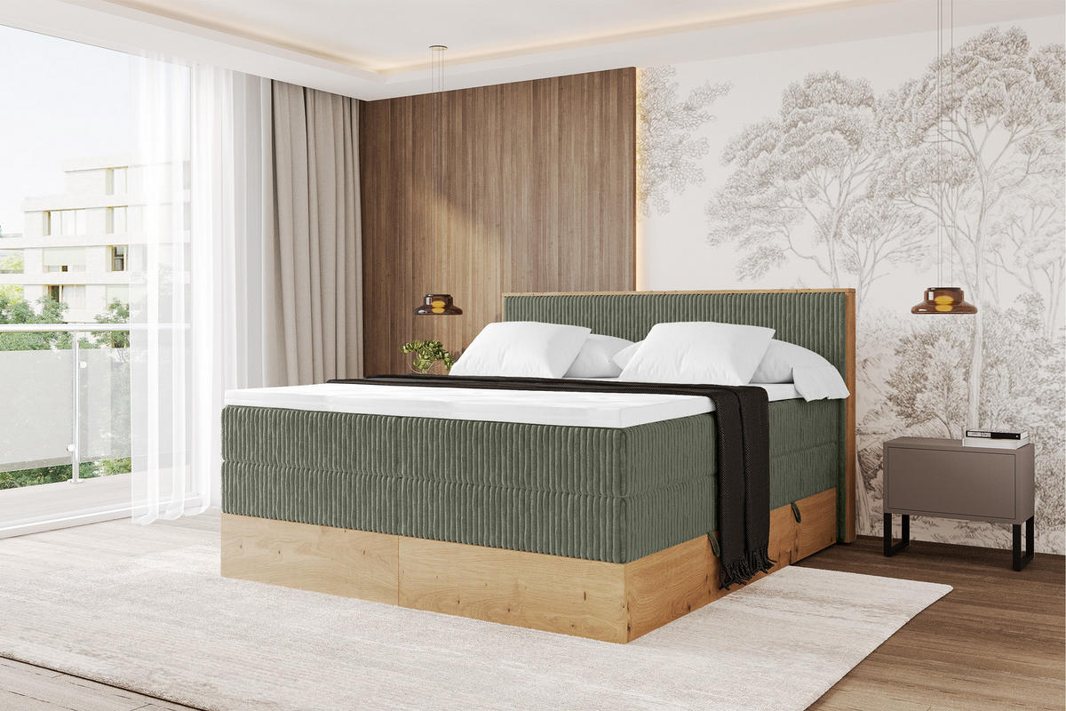 BOXSPRINGBETT LOLLI9 -KING 180x200 - H3/H4 Olivgrün - Olivgrün, Holzwerkstoff (180/200cm) - ALTDECOR
