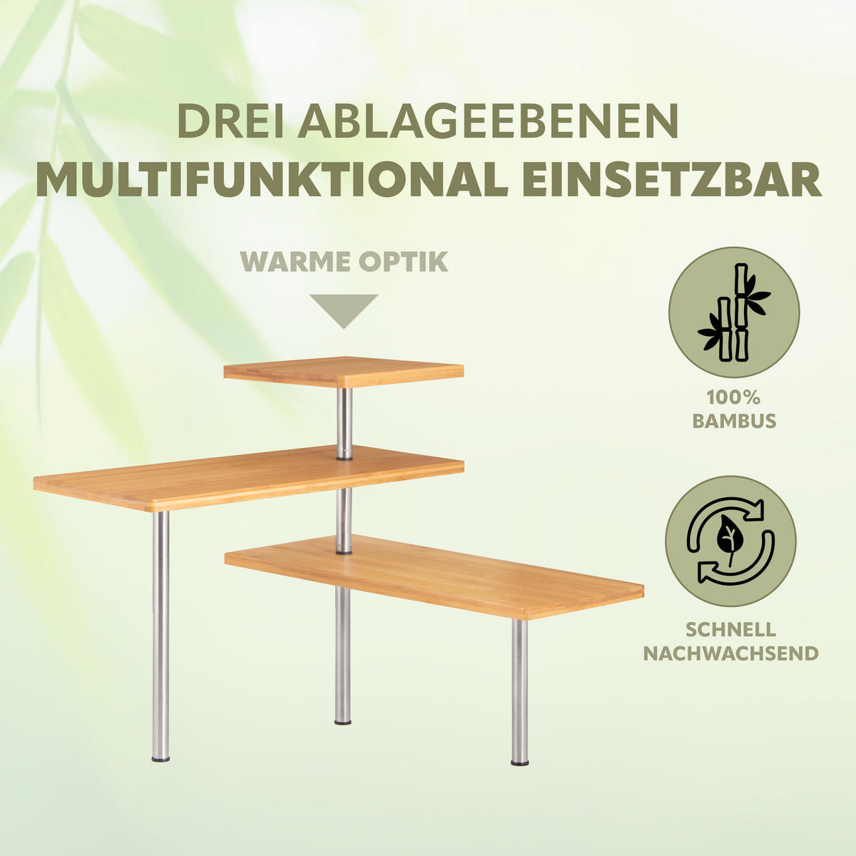 BAMBUS-ECKREGAL, Edelstahl - Edelstahlfarben, Holz (45/40/45cm) - bremermann