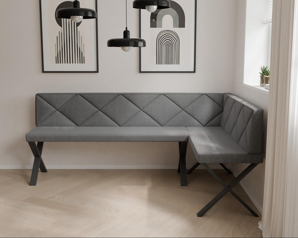 ECKBANK rechts VERO X Webstoff gesteppt, 142/196 cm Dunkelgrau - Dunkelgrau, Textil/Metall (142/196cm) - Idohome