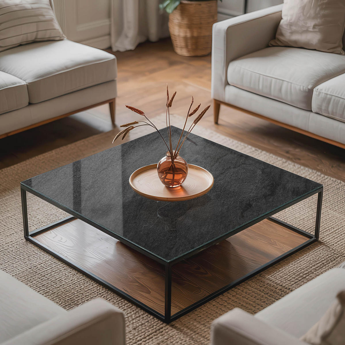 TISCHPLATTE 50x50 cm Natursteinstruktur - Silberfarben/Schwarz, Glas (50/50/0.4cm) - TULUP