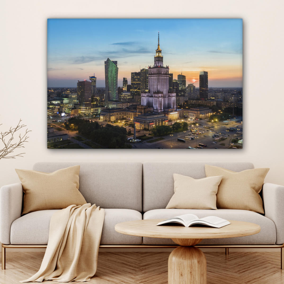 LEINWANDBILD Polen - Sonne - Warschau Wohnzimmer Groß 120x80 cm - Blau, Textil (120/80cm) - MuchoWow