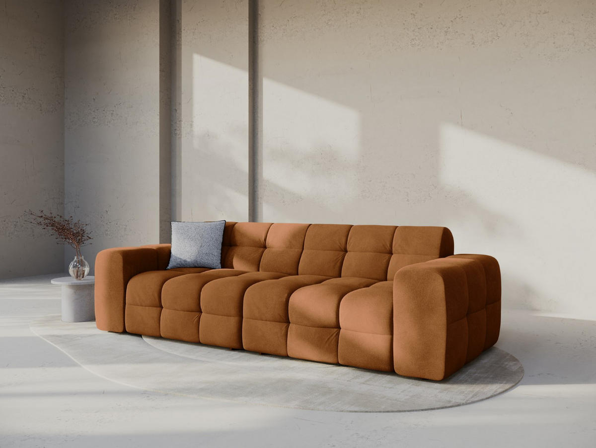 SOFA Kendal aus Samt kamel 4 Sitzplätze - Hellbraun, Textil (255/79/103cm) - Micadoni