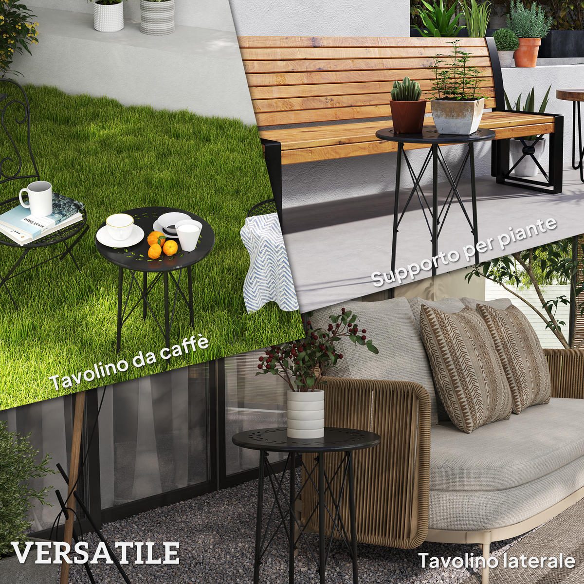 GARTENTISCH,RUND Blattschnitzerei Ø40x50cm,schwarz - Schwarz, Metall (40/40/50cm) - Vallsero