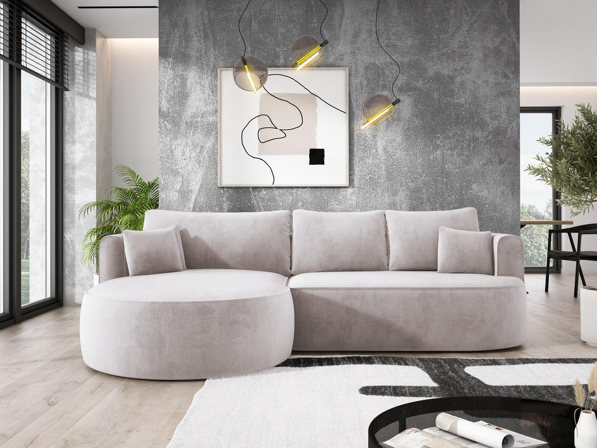 ECKSOFA FIORE L-förm Moderne Ausziehbare Schlaf-Funktion, automatischer Auffaltung, lose Rückenkissen freistehend LINKS 284x183x82cm White - Weiß, Holz/Textil (183/284cm) - DomoHome