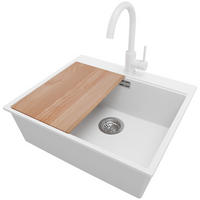 GRANITSPÜLE Oslo, 2-er set Weiß 58/50 cm 1 Becken + Küchenarmatur 32/20 cm + Ablauf-Set + Schneidebrett ab 60er Unterschrank - Chromfarben/Beige, Kunststoff (58/20/50cm) - Primagran