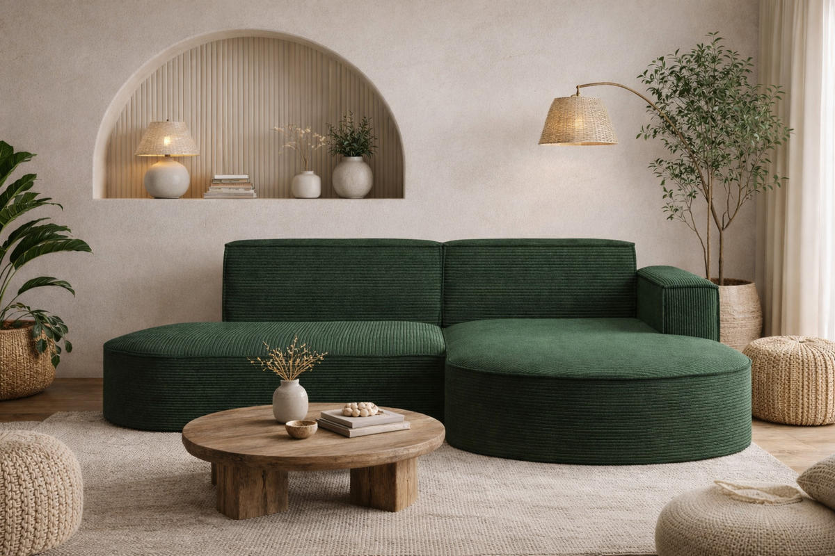 ECKSOFA Designer MODENA STUDIO, Cordstoff Poso, Dunkelgrün, Rechts - Dunkelgrün, Holzwerkstoff/Textil (236/165cm) - Kaiser Möbel