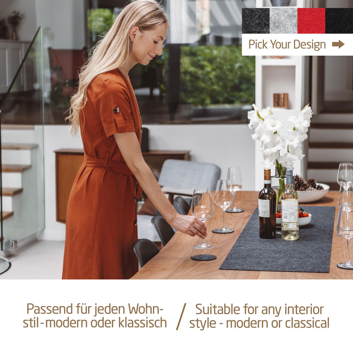 GLASUNTERSETZER mit Lederlabel 10er-Set - Rot, Textil (10/10cm) - Miqio Design