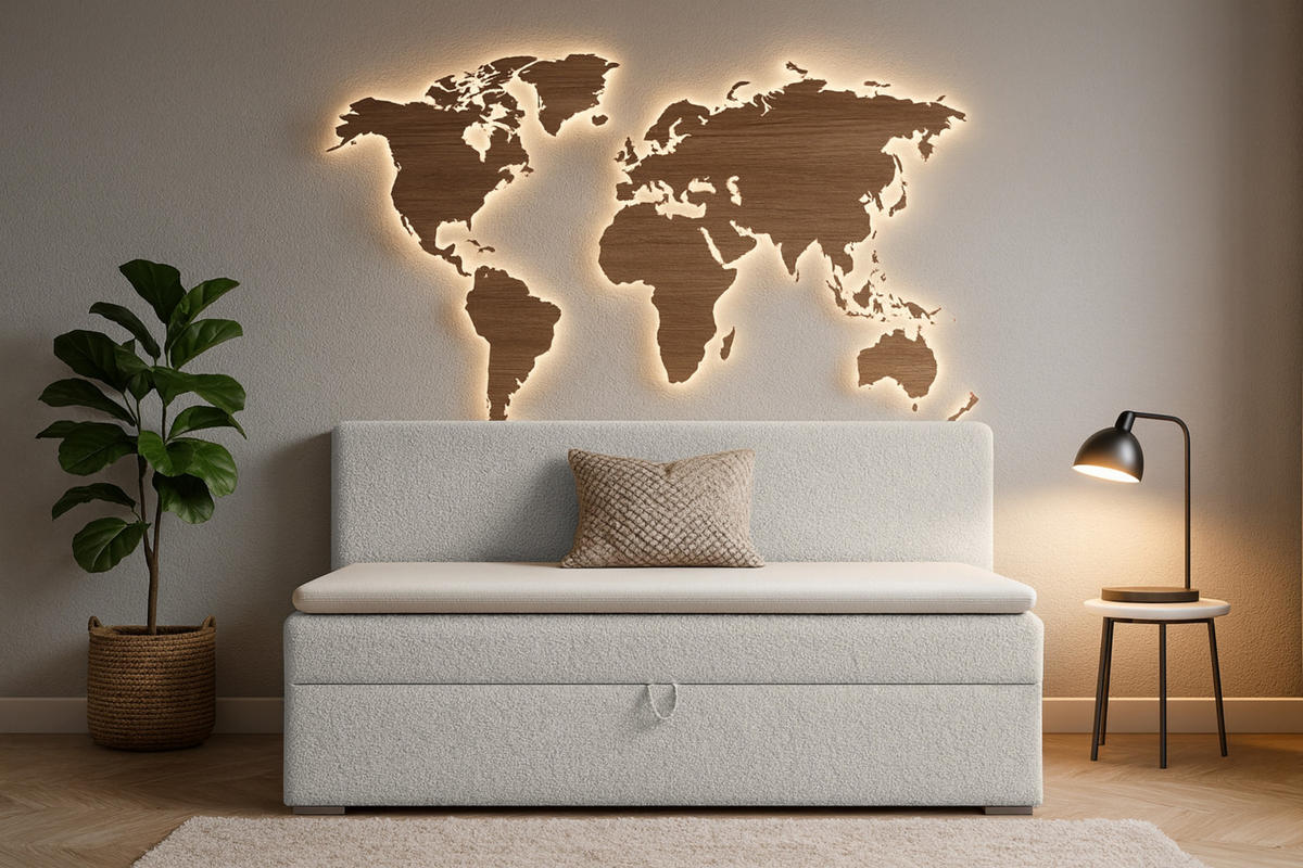 BOXBETT PAOLO 90/200 Boucle Hellgrau mit Bonell-Federkernmatratze H3 - Hellgrau, Holz/Holzwerkstoff (90/200cm) - Deine Möbel 24