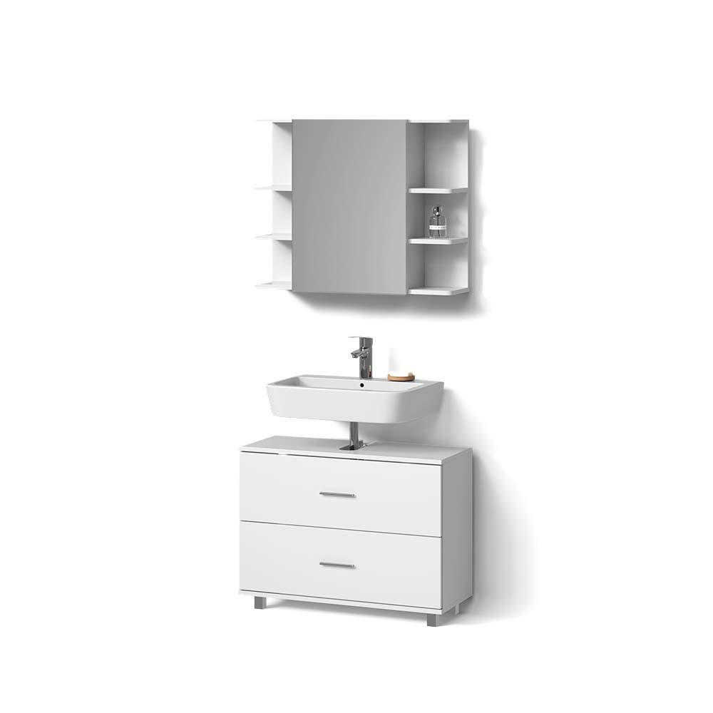 Thumbnail - Livinity® Badmöbel-Set, Weiß, Holzwerkstoff, 8 Fächer, 2 Schubladen, Rechteckig, 80x60x33 cm, Badezimmer, Badmöbelsets &...