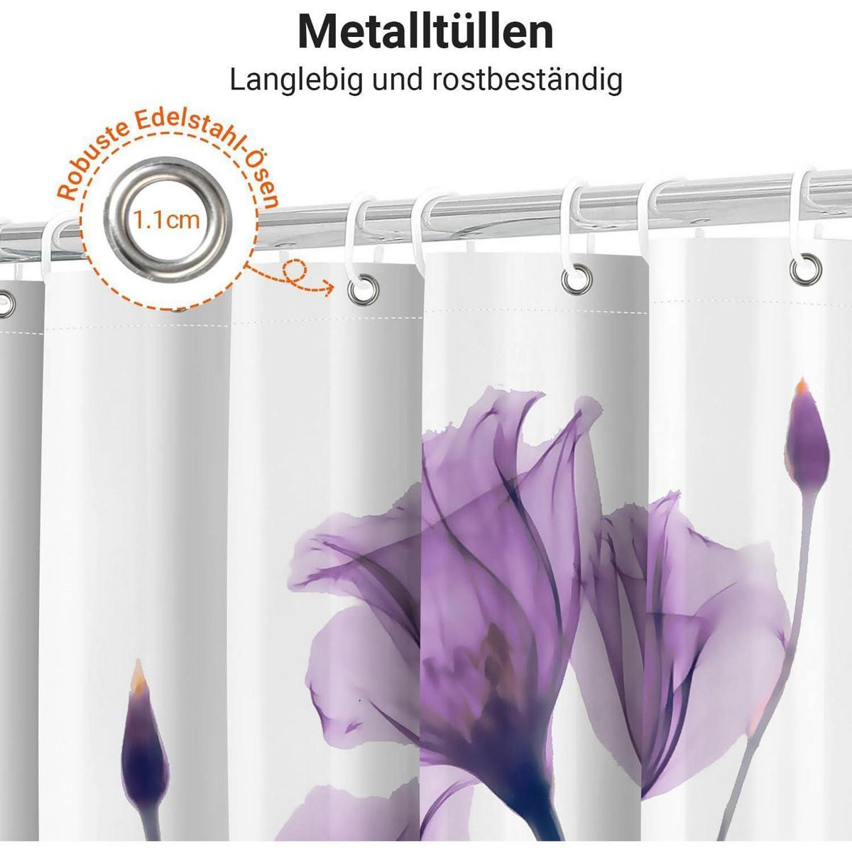 DUSCHVORHANG Violette Blumen 180 x 200 cm - Lila, Textil (180/200cm)