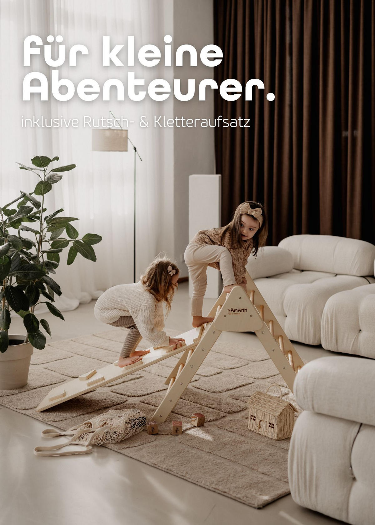 KLETTERDREIECK Pikler 2 in 1 Set mit Rutsche, faltbar & höhenverstellbar - Naturfarben, Holz (73/74/93cm) - Sämann – make a difference.