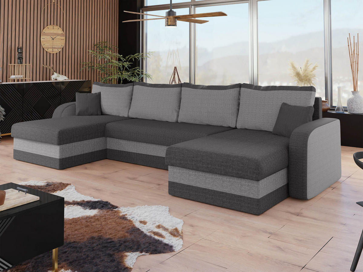 ECKSOFA Kris U Lux - Schwarz/Grau, Holz/Kunststoff (304/80/140cm) - MIRJAN24