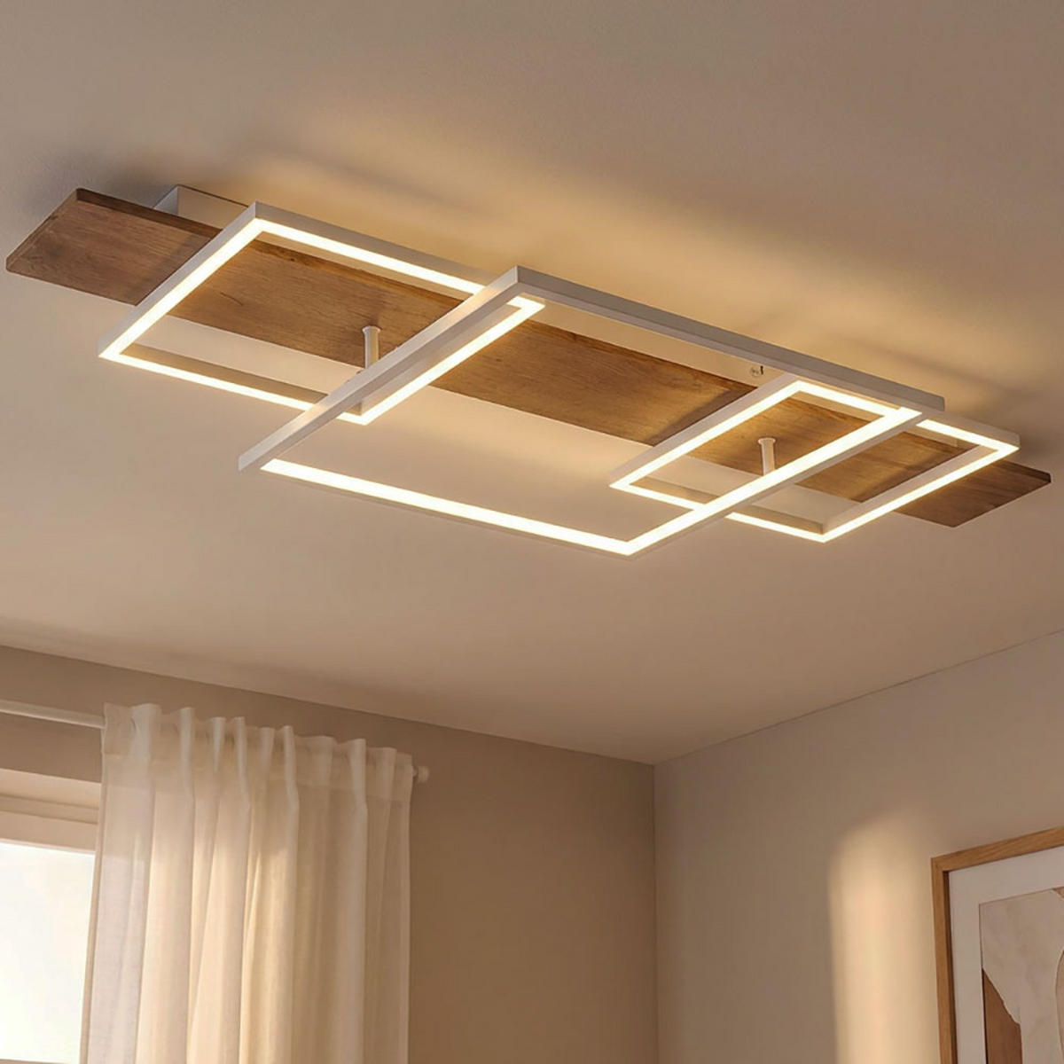 LED DECKENLEUCHTE Metall Holzoptik Braun - Weiß, Metall (95/40/10cm) - Globo Lighting