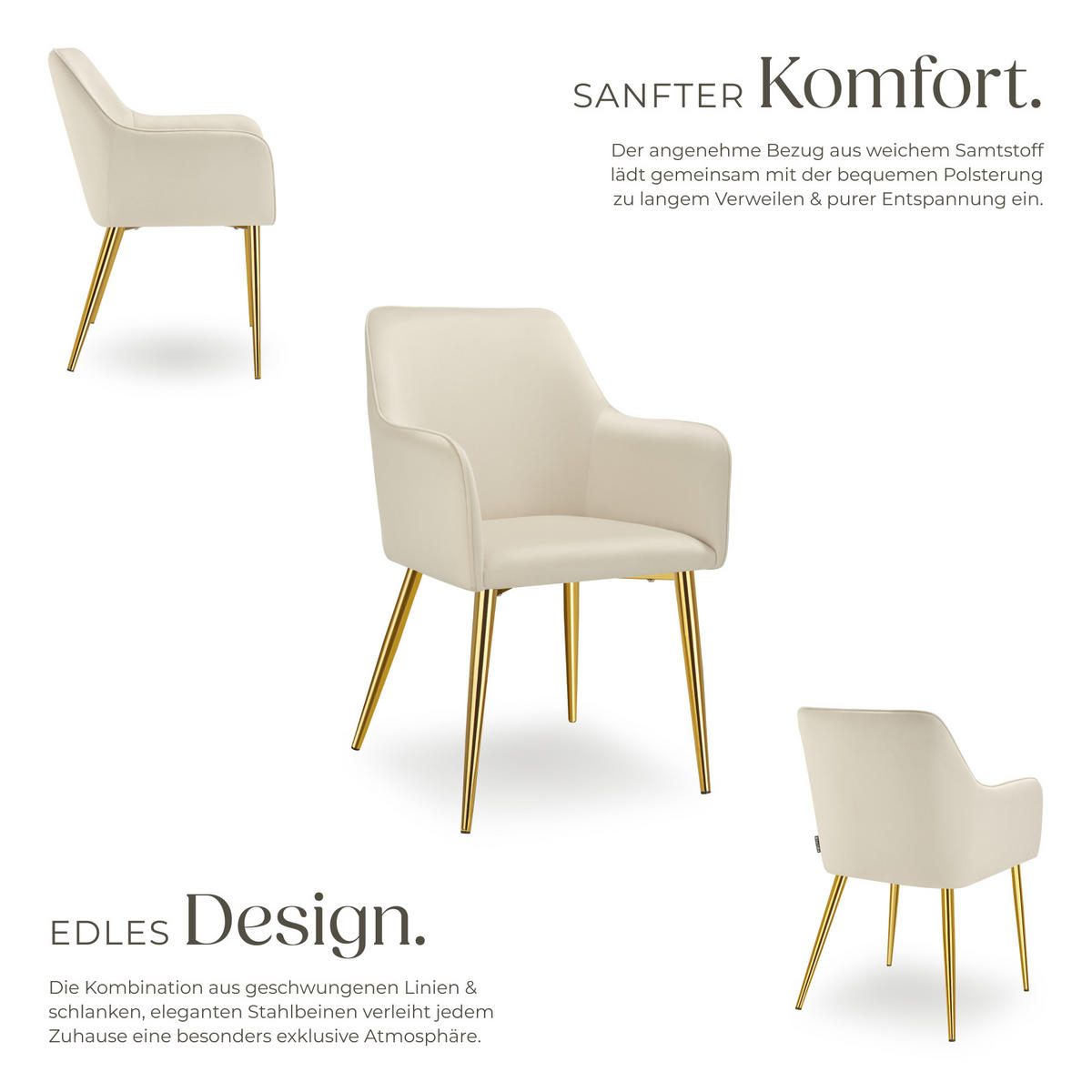 ARMLEHNSTUHL 6er Set Avane 55 x 63 5 x 86 5 cm beige - Beige, Textil (55/86.5/63.5cm) - tectake