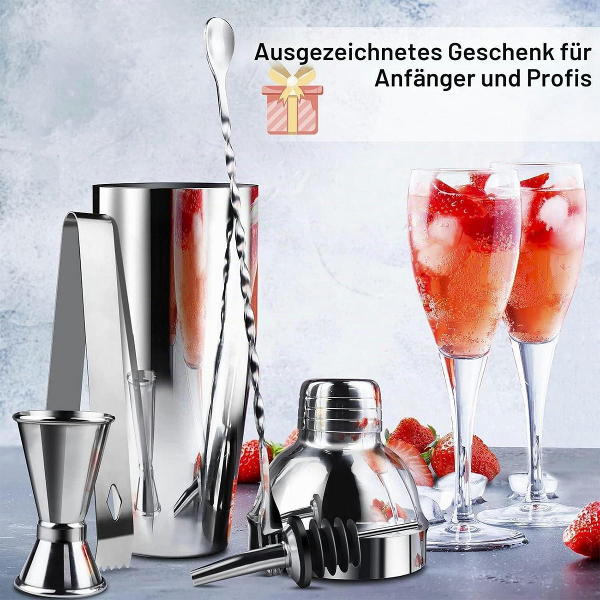 COCKTAIL Shaker Set 8-teiliges Set Edelstahl 750ml - Silberfarben, Metall (7.5/7.5/27.5cm)