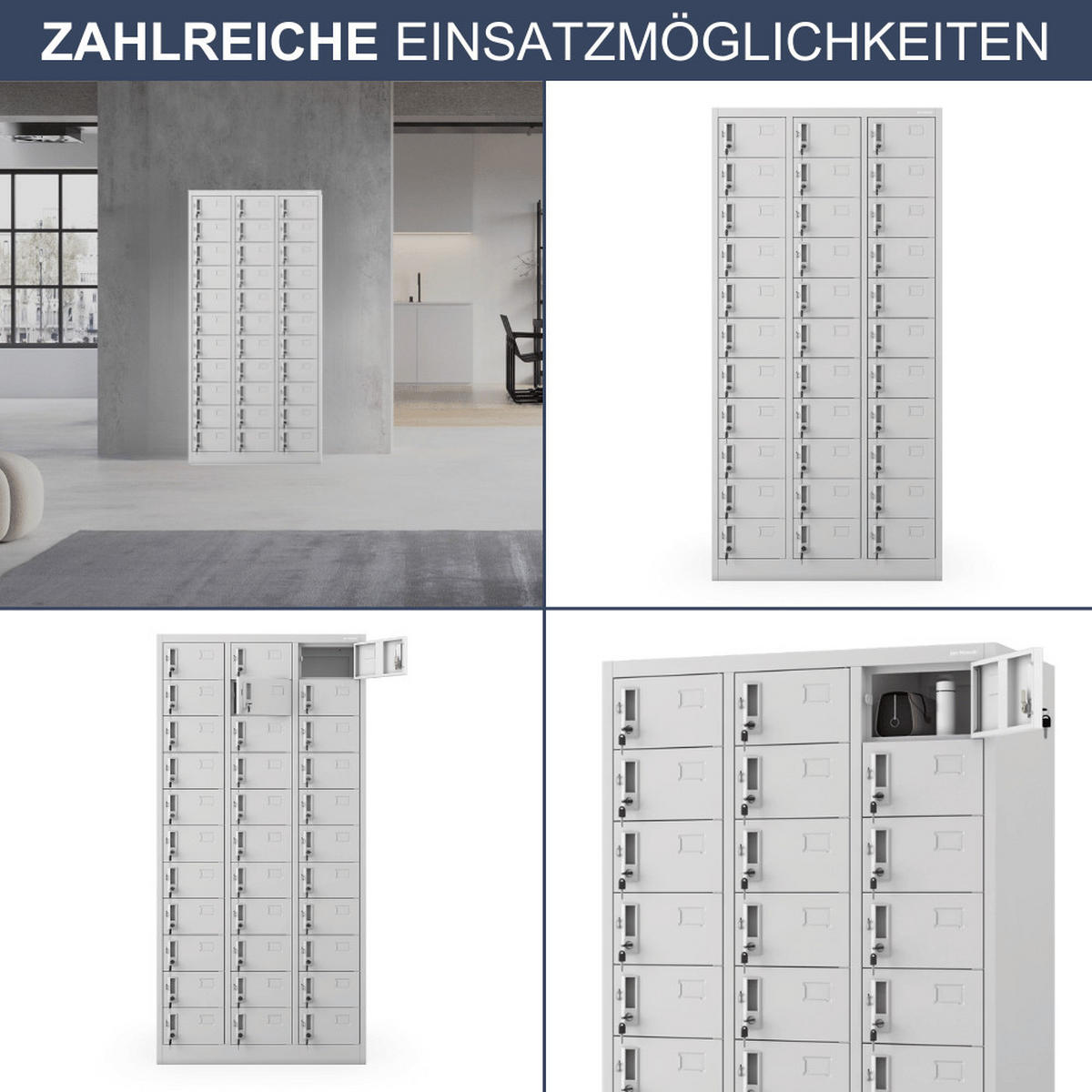 SCHLIESSFACHSCHRANK Spind PORTO 33 Fächer185x90x45cm Grau - Grau, Metall (90/185/45cm) - DELUKE