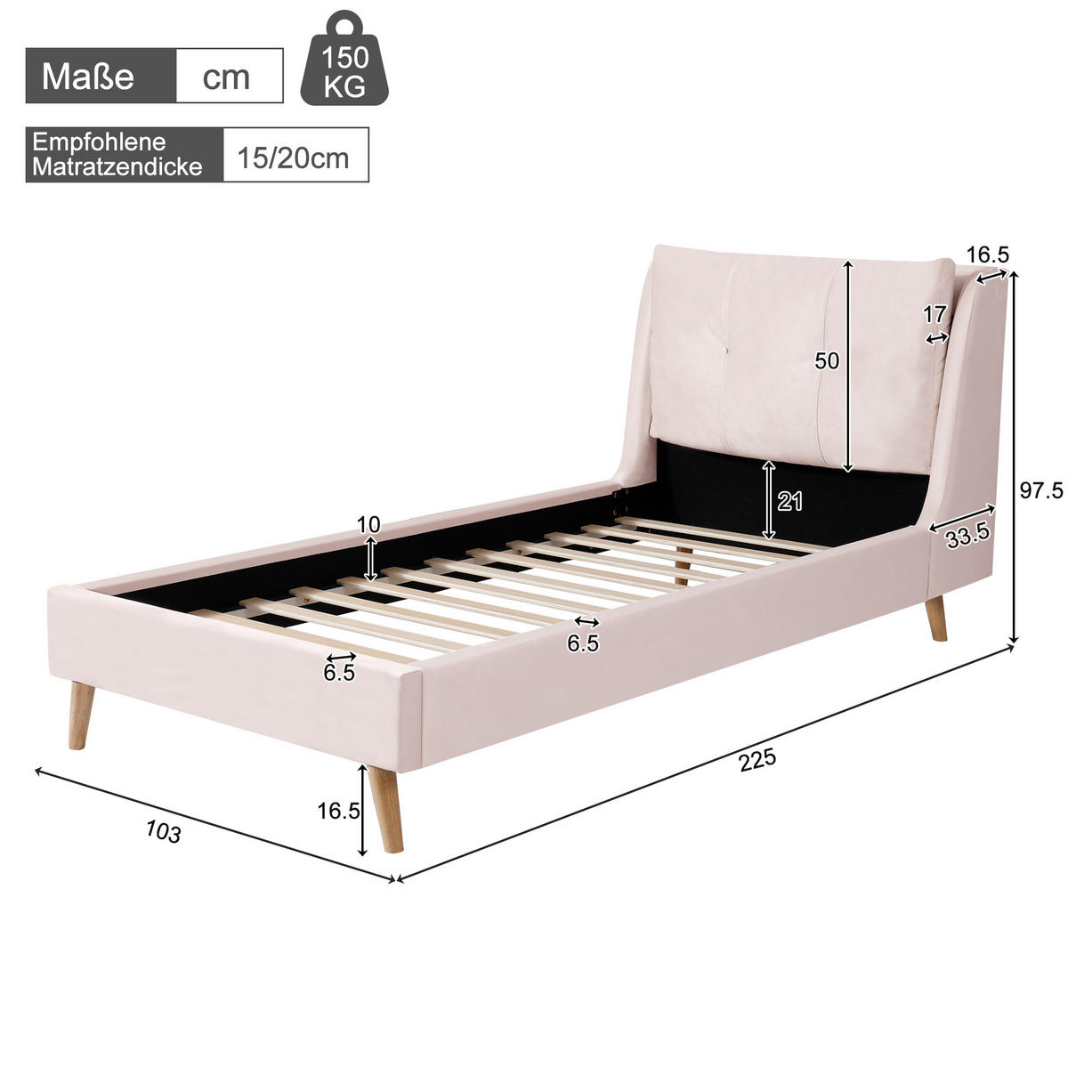 POLSTERBETT aus Samt 90x200 cm in Rosa mit Lattenrost & Stauraum - Rosa, Textil (90/200cm) - Modfu