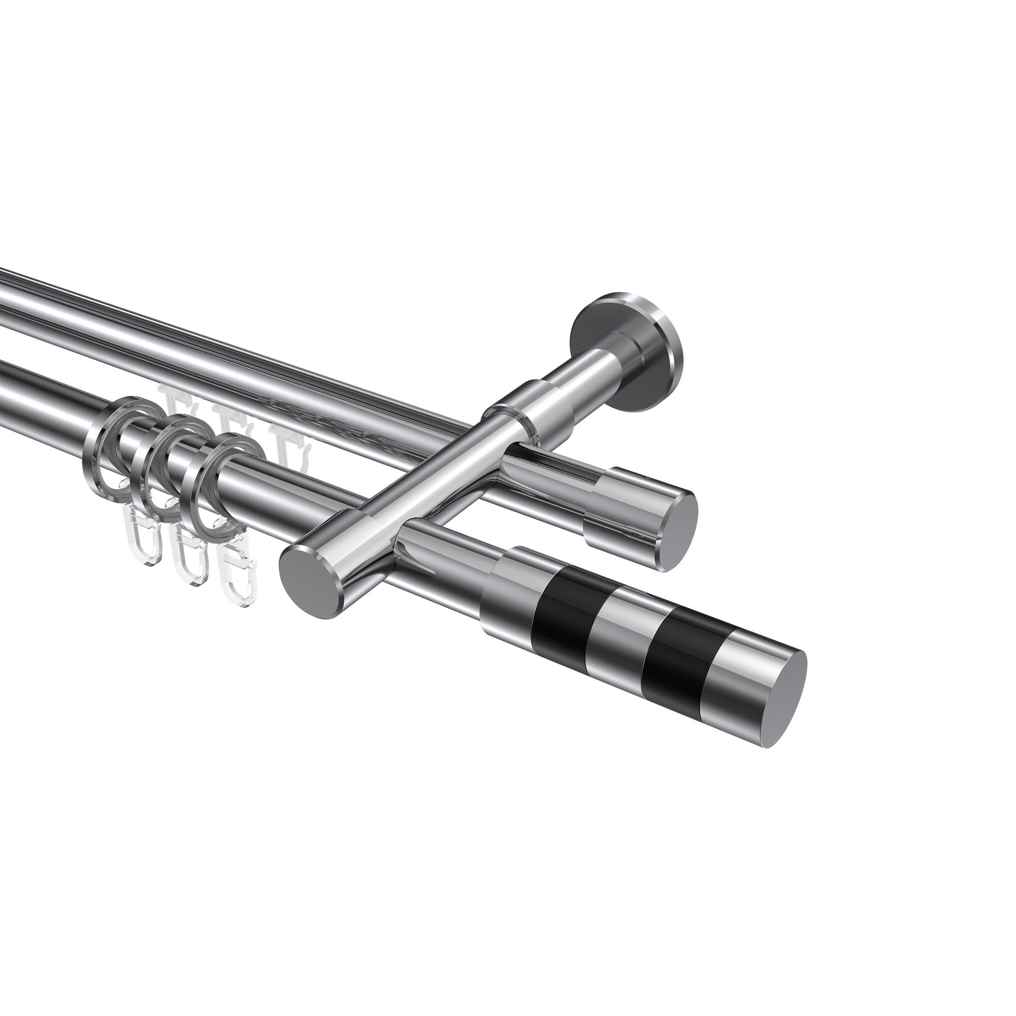 RUNDROHR-INNENLAUF-GARDINENSTANGEN-SET Prestige Mavell 140 cm, 2-läufig, 20 mm Ø Chrom - Chromfarben/Schwarz, Metall (140cm) - INTERDECO