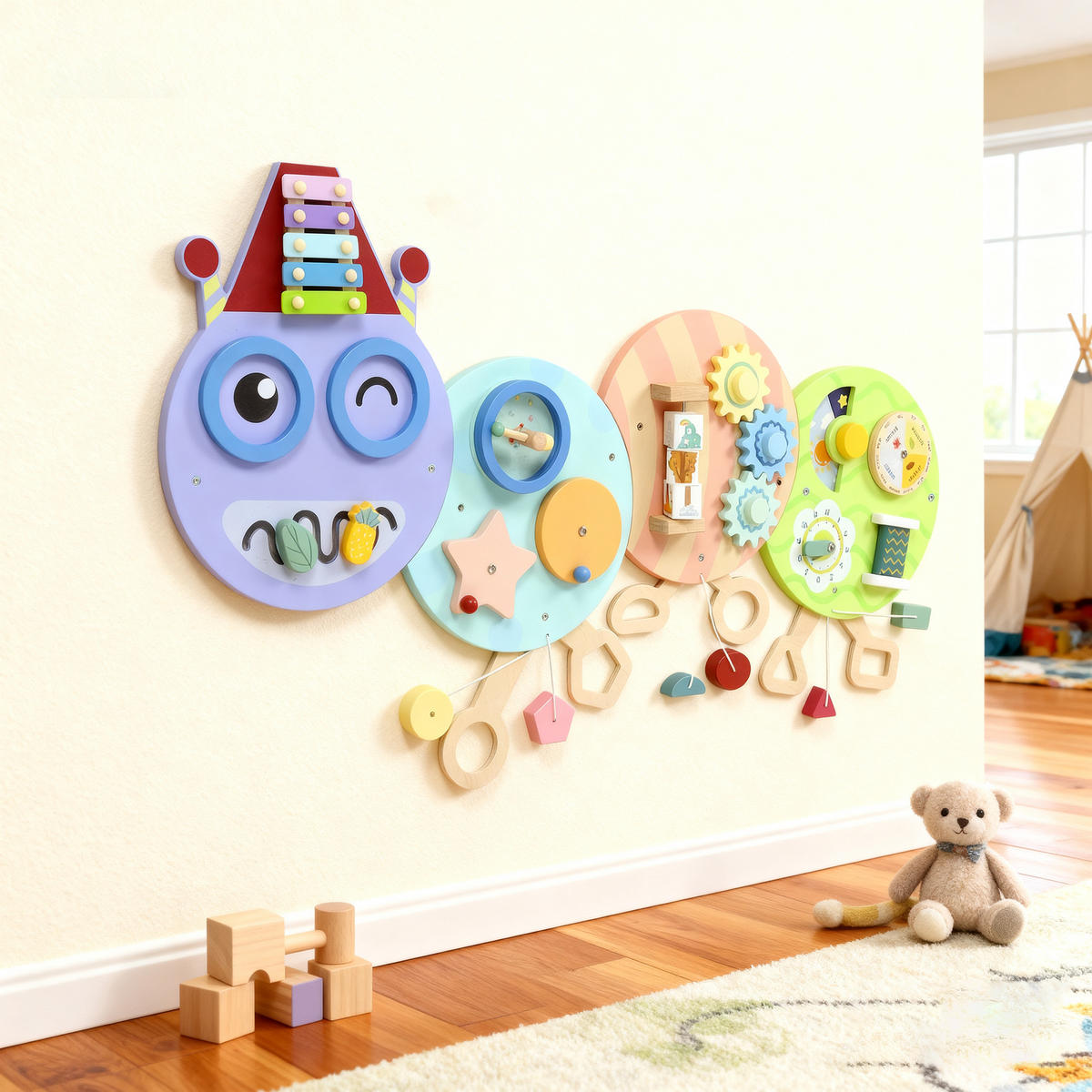 WANDSPIELZEUG DE-10200 7-in-1, Xylophon, Zahnräder, Raupen-Design Bunt - Multicolor, Holzwerkstoff (8/62/108cm) - ComfortXL