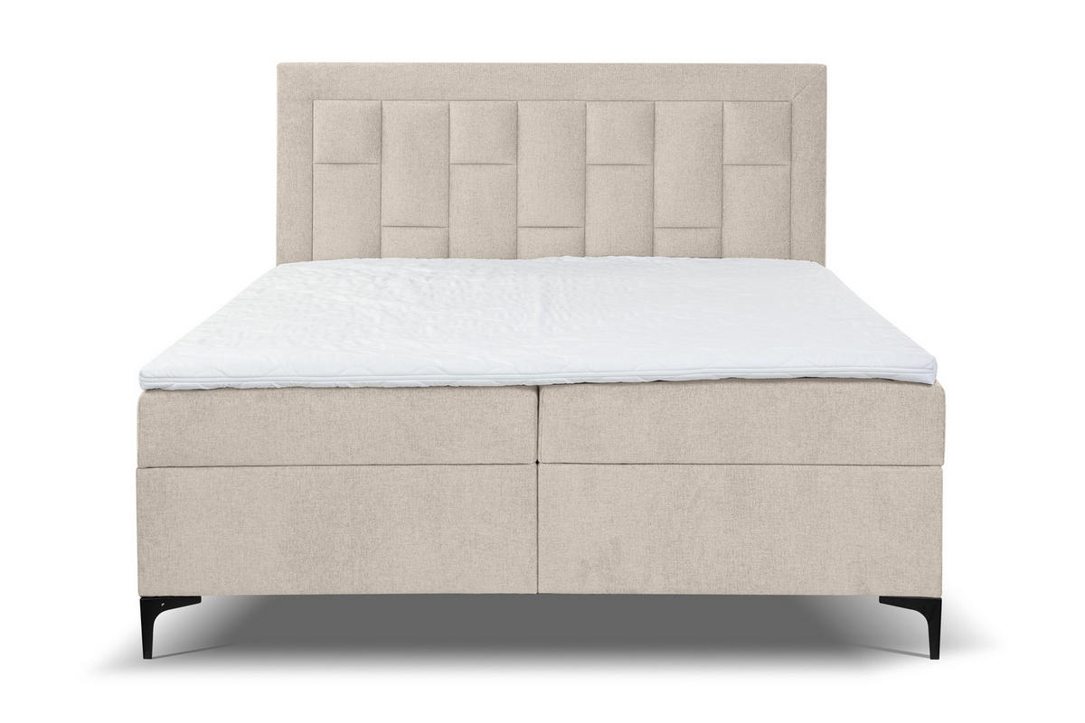 BOXBETT VENEZIA mit 2 Bettkästen, Maße: 140x200 cm, Farbe: Beige , Velourstoff, mit Bonell-Matratze inkl. Topper - Beige, Holz/Kunststoff (140/200cm) - VENASI MÖBEL