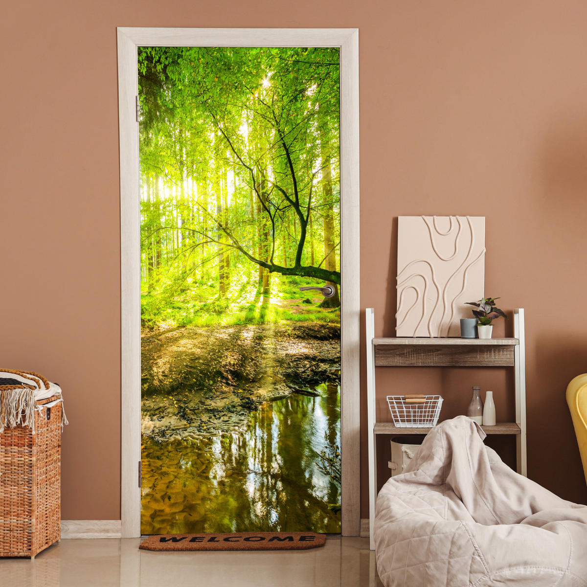 NALJEPNICA ZA VRATA Šuma 95x215 cm - svijetlo zelena, plastika (95/0.1cm) - MuchoWow