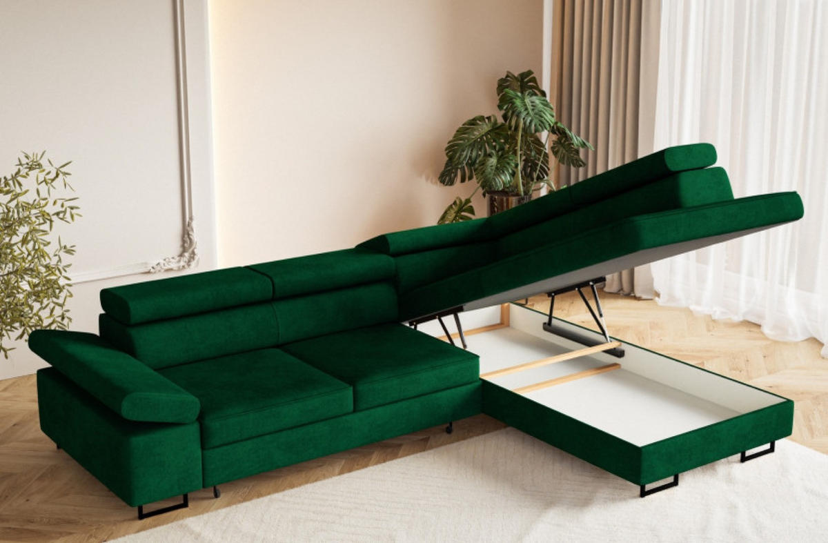 ECKSOFA Flaschengrün ALEX Mit Verstellbaren Kopfstützen Rechts - Grün, Textil (203/274cm) - Sepro Meble