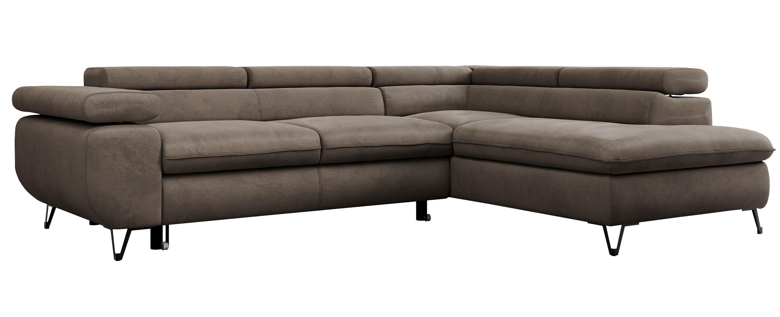 ECKSOFA PEDRO L Braun Velvet - Rechts Seite - Schwarz/Braun, Textil/Metall (273/208cm) - MKS