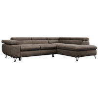 ECKSOFA PEDRO L Braun Velvet - Rechts Seite - Schwarz/Braun, Textil/Metall (273/208cm) - MKS